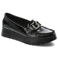 Czarne Modne Półbuty Armodo Stylowe Obuwie Damskie. Czarne półbuty damskie Armodo, bez wzorów, ze skóry, biznesowe, bez obcasa, bez zapięcia. Za 297.99 zł.