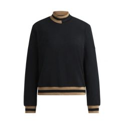 Sweter damski Boss Equestrian Kim. Czarne swetry nierozpinane damskie BOSS EQUESTRIAN, l, bez wzorów, z bawełny, eleganckie, bez kołnierzyka, bez ramiączek. Za 485.50 zł.