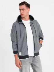 Męska bluza dresowa z kapturem o delikatnej strukturze – czarna V1 OM-SSZP-0191 - XXL. Czarne bluzy męskie Ombre Clothing, l, bez wzorów, z bawełny, z kapturem. Za 131.99 zł.