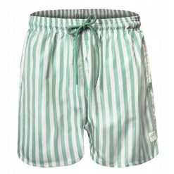 Męskie Spodenki Plażowe (Kąpielowe) - Pako Jeans - Jasnozielone w Prążek. Zielone kąpielówki męskie Pako Jeans, l, bez wzorów, z jeansu. Za 75.00 zł.
