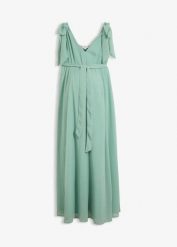 Sukienka ciążowa i do karmienia, 2 w 1, z regulowanymi ramiączkami. Zielone sukienki damskie bonprix, bez wzorów, z szyfonu, eleganckie, bez kołnierzyka, moda ciążowa, bez ramiączek. Za 139.99 zł.