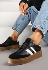 Czarne Sneakersy Tenisówki Ozdobione Paskami Sovresia. Czarne trampki i tenisówki damskie Renee, z aplikacjami, bez zapięcia. Za 79.99 zł.