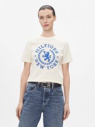 Tommy Hilfiger T-Shirt Reg Crest C-Nk Tee Ss WW0WW41058 Écru Regular Fit. T-shirty damskie Tommy Hilfiger, l, bez wzorów, z bawełny, bez kołnierzyka, bez ramiączek. Za 289.99 zł.