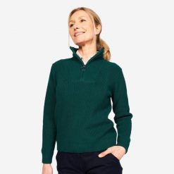 Second Life - Sweter do golfa damski Inesis MW500 z półsuwakiem - Stan Dobry. Zielone swetry nierozpinane damskie INESIS, xl, bez wzorów, z bawełny, bez kołnierzyka, bez ramiączek. Za 74.99 zł.