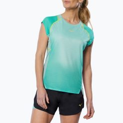 Koszulka do biegania damska Mizuno Aero Tee. Niebieskie bluzki damskie Mizuno, bez wzorów, sportowe, bez kołnierzyka, bez ramiączek. Za 269.99 zł.
