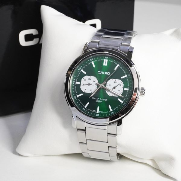 Zegarek Casio ZEGAREK MĘSKI CASIO MTP-E335D-3E (zd274c) + BOX. Zegarki męskie Casio, bez wzorów. Za 348.99 zł.