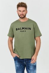 BALMAIN Zielony t-shirt Flock&foil T-shirt Bulky Fit. Zielone t-shirty męskie Balmain, m, bez wzorów, bez kołnierzyka, bez ramiączek. W wyprzedaży za 1,499.99 zł.