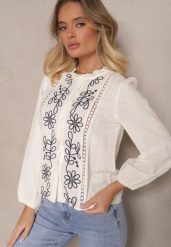 Beżowa Koszula z Wiskozą Bawełną i Haftem Nalorielle. Brązowe koszule damskie Renee, l, z aplikacjami, z bawełny, eleganckie, bez kołnierzyka, bez ramiączek. Za 79.99 zł.
