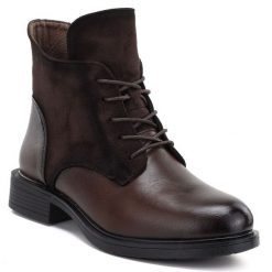 Botki damskie ocieplane brązowe eVento 26BT02-590. Brązowe botki damskie eVento, bez wzorów, ze skóry ekologicznej, eleganckie, bez obcasa, bez zapięcia. Za 149.99 zł.