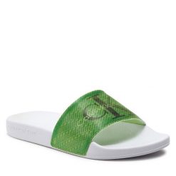 Klapki Calvin Klein Jeans. Zielone klapki damskie Calvin Klein Jeans, bez wzorów, z jeansu, bez obcasa, bez zapięcia. Za 219.99 zł.
