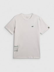 4F T-shirt regular z nadrukiem męski - biały XL. Białe t-shirty męskie 4F, m, bez wzorów, z materiału, bez kołnierzyka, bez ramiączek. Za 79.99 zł.