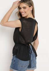 Czarny Top bez Rękawów z Regulacją w Talii Wiązany z Rozcięciem na Plecach Tiimadel. Czarne topy damskie Born2be, m, bez wzorów, eleganckie, bez kołnierzyka, bez ramiączek. Za 64.99 zł.