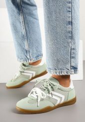 Jasnozielone Sneakersy Tenisówki z Geometrycznym Motywem Telanilia. Zielone trampki i tenisówki damskie Born2be, bez wzorów, z jeansu, bez zapięcia. Za 89.99 zł.