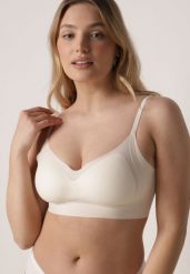 Jasnobeżowy Bezszwowy Biustonosz Bez Fiszbin z Elastycznego Materiału Edalith. Brązowe biustonosze Born2be, bez wzorów. Za 29.99 zł.