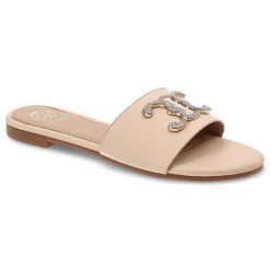 Beżowe Klapki Givana Eleganckie Buty Damskie. Brązowe klapki damskie Givana, na lato, bez wzorów, z materiału, boho, bez obcasa, bez zapięcia. Za 89.99 zł.