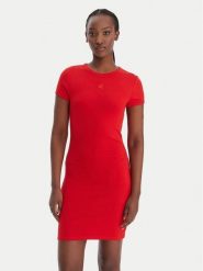 Calvin Klein Jeans Sukienka codzienna LV047B266G Czerwony Slim Fit. Czerwone sukienki damskie Calvin Klein Jeans, na co dzień, s, bez wzorów, z bawełny, bez kołnierzyka, bez ramiączek, proste. Za 289.99 zł.