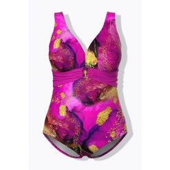 Damskie Strój kąpielowy ozdobna taśma klamra miękkie miseczki. Czerwone stroje kąpielowe damskie Ulla Popken, plus size, bez wzorów, z elastanu. Za 239.99 zł.