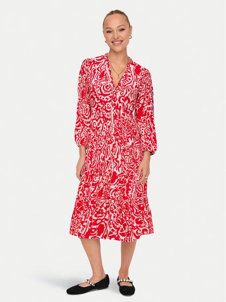 ONLY Sukienka koszulowa Milana 15308233 Czerwony Loose Fit. Czerwone sukienki damskie ONLY, l, bez wzorów, z wiskozy, bez kołnierzyka, bez ramiączek, koszulowe. Za 109.99 zł.
