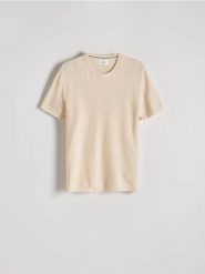 Sweter z krótkim rękawem - złamana biel. Swetry męskie Reserved, l, bez wzorów, z bawełny, bez kołnierzyka, bez ramiączek. Za 89.99 zł.
