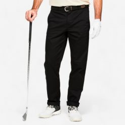 Spodnie do golfa chino męskie Inesis MW500 bawełna. Czarne eleganckie spodnie męskie INESIS, bez wzorów, z bawełny, sportowe. Za 119.99 zł.