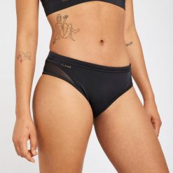 Dół kostiumu kąpielowego surfingowego damski Olaian Savana. Czarne bikini OLAIAN, w ażurowe wzory, z elastanu. Za 59.99 zł.