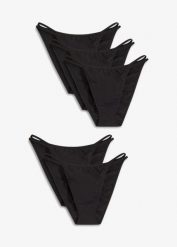 Figi mini tanga z bawełną organiczną (5 par). Czarne majtki damskie bonprix, z bawełny. Za 64.99 zł.