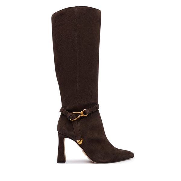 Kozaki Steve Madden. Brązowe kozaki damskie Steve Madden, bez wzorów, bez obcasa, na szpilce, bez zapięcia. Za 859.99 zł.