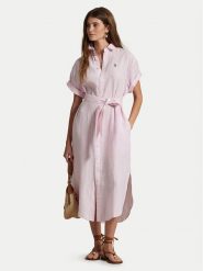 Polo Ralph Lauren Sukienka koszulowa 211965843001 Różowy Regular Fit. Czerwone sukienki damskie Polo Ralph Lauren, bez wzorów, ze lnu, bez kołnierzyka, bez ramiączek, koszulowe. W wyprzedaży za 929.99 zł.