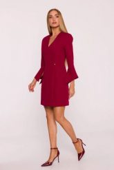 Elegancka sukienka trapezowa mini bordowa. Czerwone sukienki damskie MOE, na spotkanie biznesowe, s, bez wzorów, eleganckie, bez kołnierzyka, bez ramiączek, mini, ołówkowe. Za 379.00 zł.
