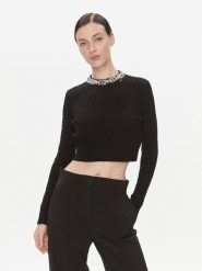 Elisabetta Franchi Sweter MK-15B-37E2-V460 Czarny Slim Fit. Czarne swetry nierozpinane damskie Elisabetta Franchi, bez wzorów, z wełny, bez kołnierzyka, bez ramiączek. Za 1,649.00 zł.