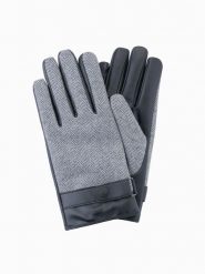 Eleganckie męskie rękawiczki z łączonych materiałów z wełną – szary melanż V1. Szare rękawiczki męskie Ombre Clothing, bez wzorów, z materiału. W wyprzedaży za 82.49 zł.