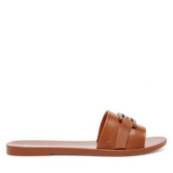 Klapki Melissa. Brązowe klapki damskie Melissa, bez wzorów, bez obcasa, bez zapięcia. Za 269.99 zł.