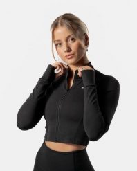 Damska krótka bluza rozpinana LuxForm na fitness i pilates – czarny. Czarne bluzy damskie AESTHETIC WOLF, m, bez wzorów, z materiału, biznesowe, bez ramiączek, bez kaptura. Za 239.99 zł.