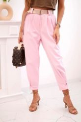 Spodnie Summer Punto z zapięciem na nogawkach cukierkowy róż. Czerwone spodnie materiałowe damskie KESI, na lato, bez wzorów, z bawełny, eleganckie, plus size. Za 204.91 zł.