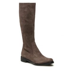 Kozaki Caprice. Brązowe kozaki damskie Caprice, bez wzorów, bez obcasa, na płaskiej podeszwie, bez zapięcia. Za 379.99 zł.