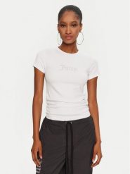 Juicy Couture T-Shirt Dot Ruched JCWCT24311 Biały Slim Fit. Białe t-shirty damskie Juicy Couture, m, bez wzorów, bez kołnierzyka, bez ramiączek. Za 99.99 zł.