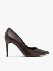 Czekoladowe czółenka na szpilce. Brązowe czółenka damskie Brawo sp. z o.o., bez wzorów, z materiału, eleganckie, bez obcasa, na obcasie, bez zapięcia. Za 399.99 zł.