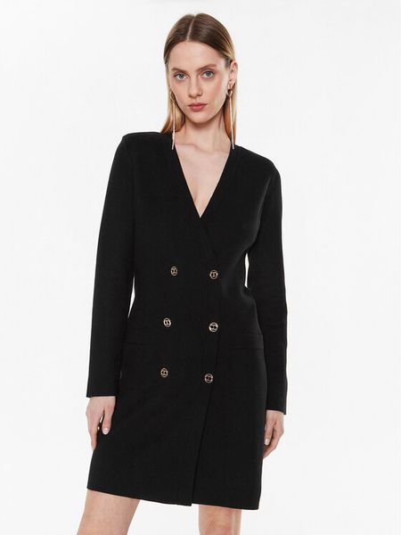 TWINSET Sukienka dzianinowa 231TP3100 Czarny Slim Fit. Czarne sukienki damskie Twinset, s, bez wzorów, z dzianiny, bez kołnierzyka, bez ramiączek. Za 849.99 zł.