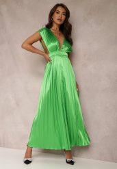 Zielona Sukienka Lasthia. Zielone sukienki damskie Renee, m, z aplikacjami, eleganckie, bez kołnierzyka, bez ramiączek, maxi. Za 49.99 zł.
