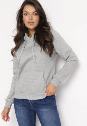 Szara Bluza z Kapturem Kasseia. Szare bluzy damskie Born2be, l, bez wzorów, z dzianiny, casualowe, bez ramiączek, z kapturem. Za 39.99 zł.