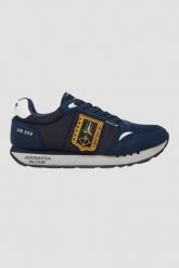 AERONAUTICA MILITARE Granatowe sneakersy męskie z naszywką Frecce Tricolori. Niebieskie buty sportowe męskie Aeronautica Militare, z aplikacjami, z tkaniny, bez zapięcia. W wyprzedaży za 369.99 zł.