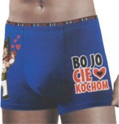 IMPACTO GIFTS bokserki męskie BO JO CIE KOCHOM - mi rozmiarów i kolorów. Bokserki męskie IMPACTO GIFTS, bez wzorów. Za 37.62 zł.