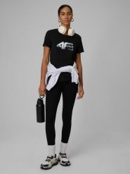 Legginsy fitness dzianinowe damskie. Czarne legginsy damskie 4F, bez wzorów, z bawełny. Za 99.99 zł.