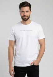 Bawełniany t-shirt T-KLIR. Białe t-shirty męskie Volcano, m, bez wzorów, z bawełny, bez kołnierzyka, bez ramiączek. Za 69.99 zł.