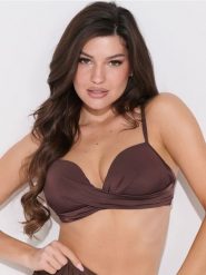 Góra od bikini z fiszbinami - brązowy. Brązowe stroje kąpielowe damskie Sinsay, l, bez wzorów. Za 29.99 zł.