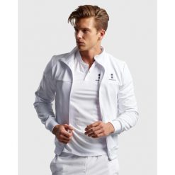 Bluza na zamek męska Performance. Białe bluzy męskie NORDICDOTS, m, bez wzorów, z bawełny, eleganckie, bez ramiączek, bez kaptura. Za 405.00 zł.