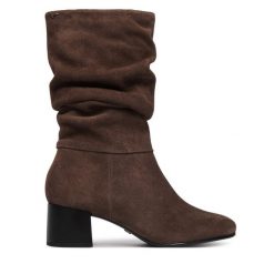 Kozaki Tamaris. Brązowe kozaki damskie Tamaris, bez wzorów, bez obcasa, na słupku, bez zapięcia. Za 499.99 zł.
