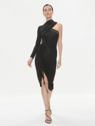 Just Cavalli Sukienka koktajlowa 75PAO9A7 Czarny Slim Fit. Czarne sukienki damskie Just Cavalli, bez wzorów, z wiskozy, wizytowe, bez kołnierzyka, bez ramiączek. Za 1,279.00 zł.