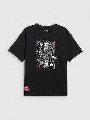 4F T-shirt loose z nadrukiem męski - czarny M. Czarne t-shirty męskie 4F, m, bez wzorów, z bawełny, bez kołnierzyka, bez ramiączek. Za 79.99 zł.