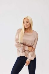 Beżowa satynowa bluzka Bella z łezką na plecach PLUS SIZE XXL OVERSIZE JESIEŃ. Brązowe bluzki damskie Moda Size Plus Iwanek, plus size, bez wzorów, z elastanu, biznesowe, bez kołnierzyka, plus size, bez ramiączek. Za 219.90 zł.